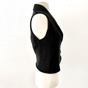 CAbi Women's Size Medium Black Shawl Neck Sleeveless Sweater Cardigan Vest Knit